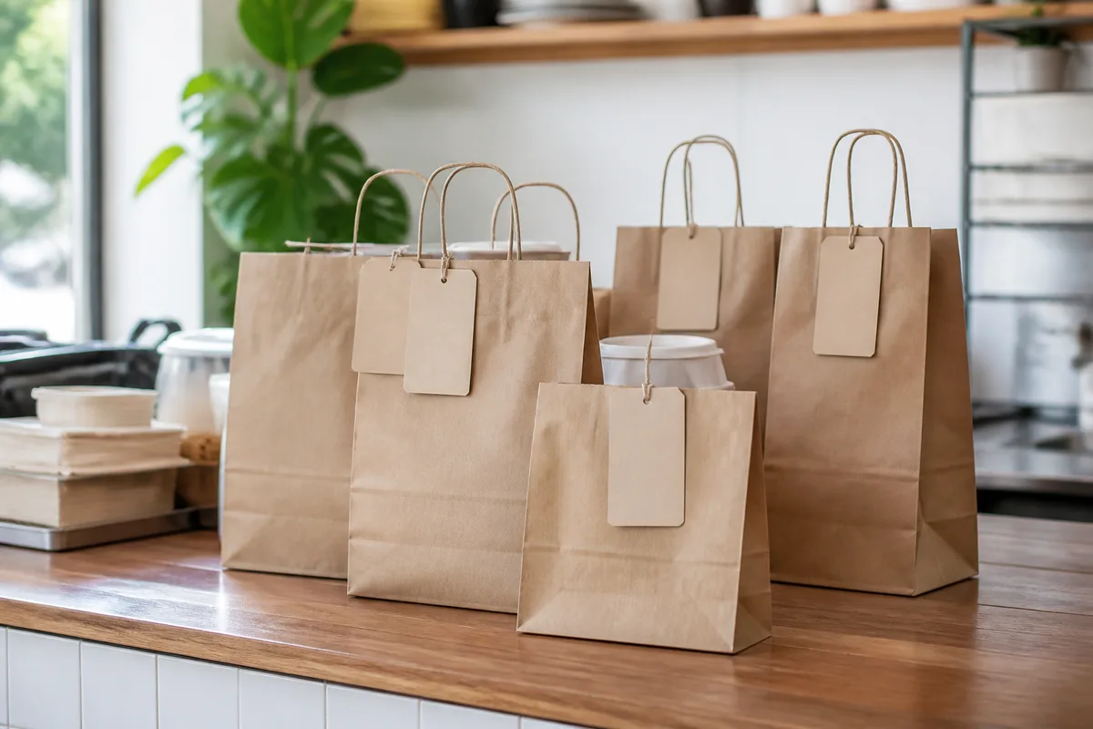 Comptoir de retrait avec sacs de commandes étiquetés prêts pour les clients